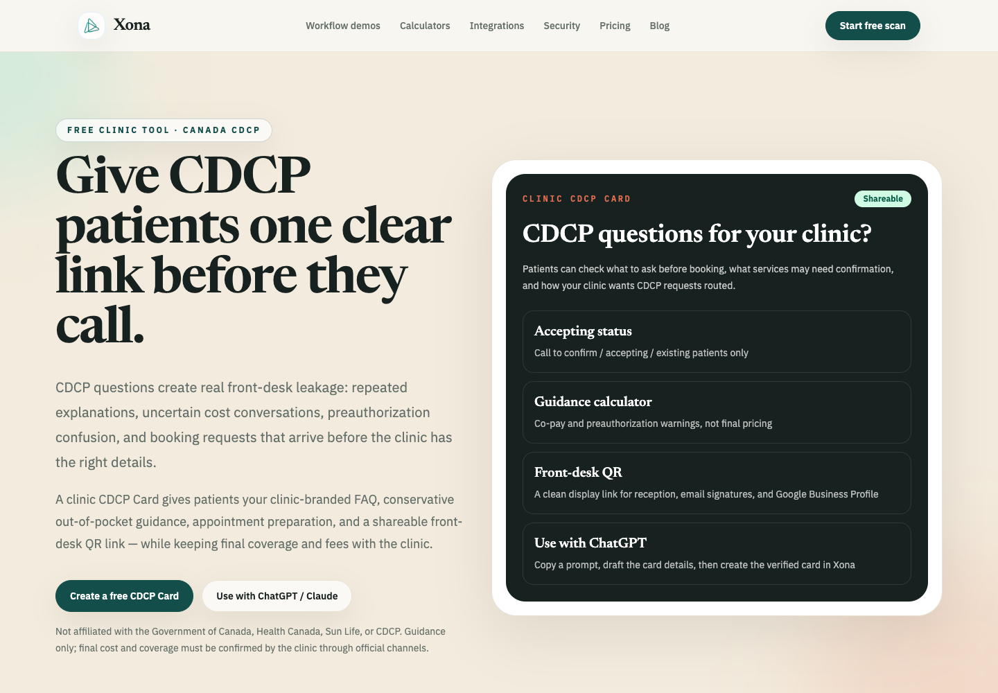 CDCP Card landing page on Xonark